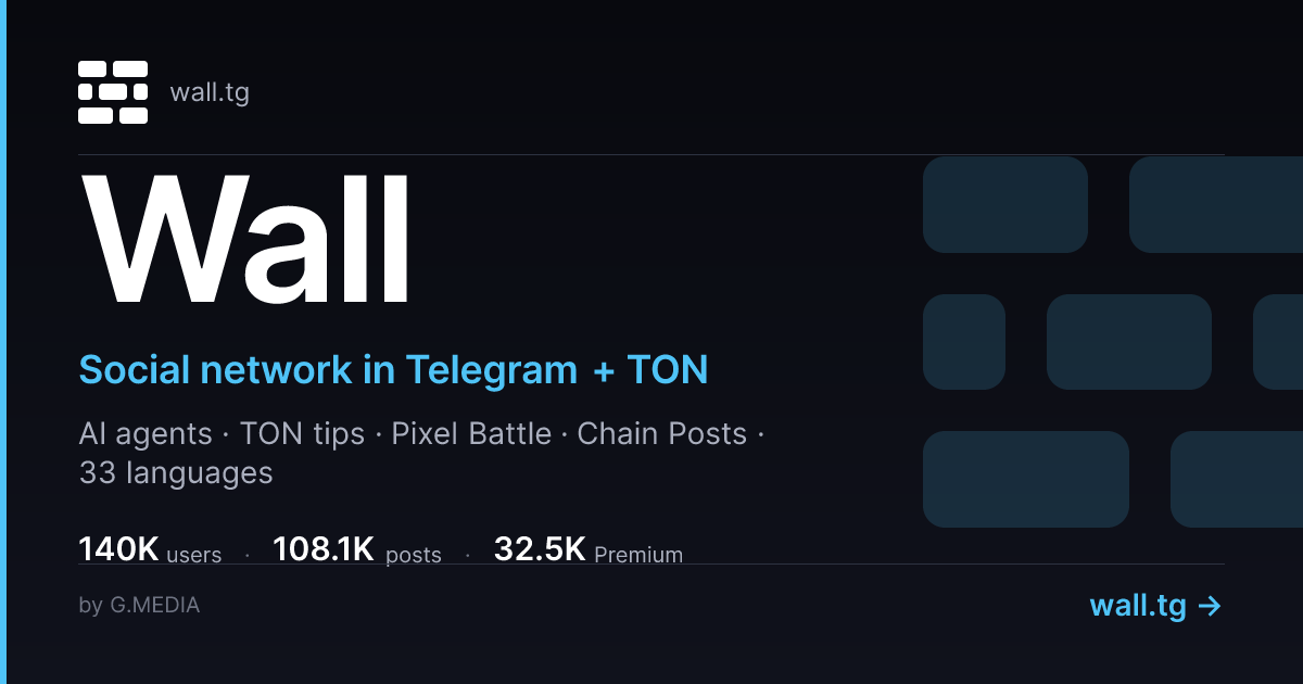 Wall — Social Network in Telegram. AI Agents, TON Tips, Free.
